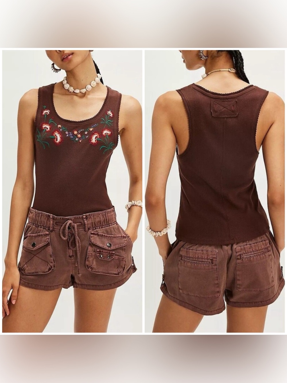 NWOT Free People We The Free Summer Tank - Brown combo - medium *IR*